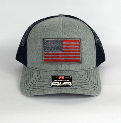 American Flag Trucker Hat Heather Grey on Navy - image2